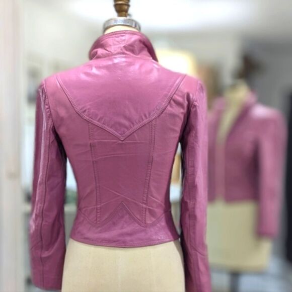 Vintage Crop Pink Leather Jacket - Picture 3 of 10